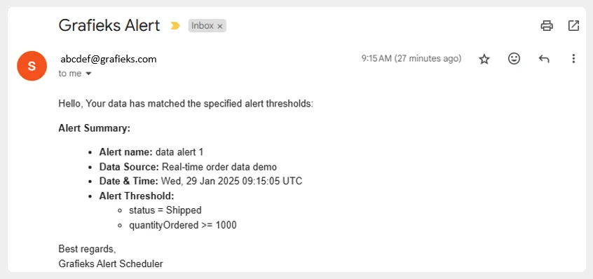 Data Alert email